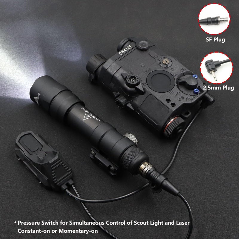 LThyzszb مفتاح ضغط مزدوج تكتيكي عن بُعد متوافق مع قابس 2.5 مم PEQ-15 و DBAL و SF M300/340/M600/640DF لمصابيح الأسلحة والليزر (قابس 2.5 مم - أسود) - Image 3